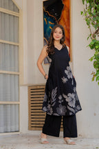 Gul-Bano Sleeveless Kurta With Plain Palazzo Set Black