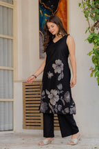 Gul-Bano Sleeveless Kurta With Plain Palazzo Set Black