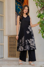 Gul-Bano Sleeveless Kurta With Plain Palazzo Set Black