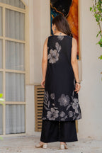 Gul-Bano Sleeveless Kurta With Plain Palazzo Set Black