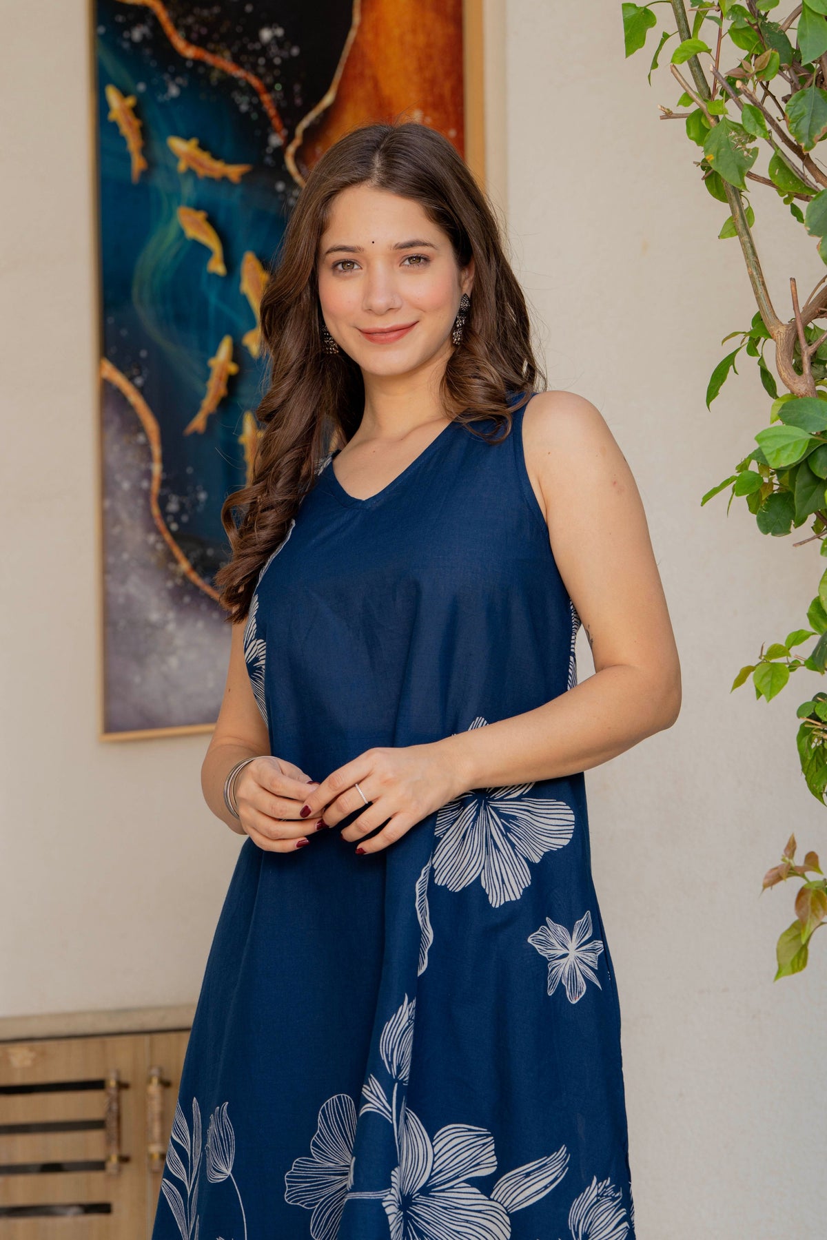 Gul-Bano Sleeveless Kurta With Plain Palazzo Set Navy Blue