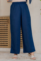 Gul-Bano Sleeveless Kurta With Plain Palazzo Set Navy Blue