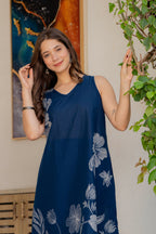 Gul-Bano Sleeveless Kurta With Plain Palazzo Set Navy Blue