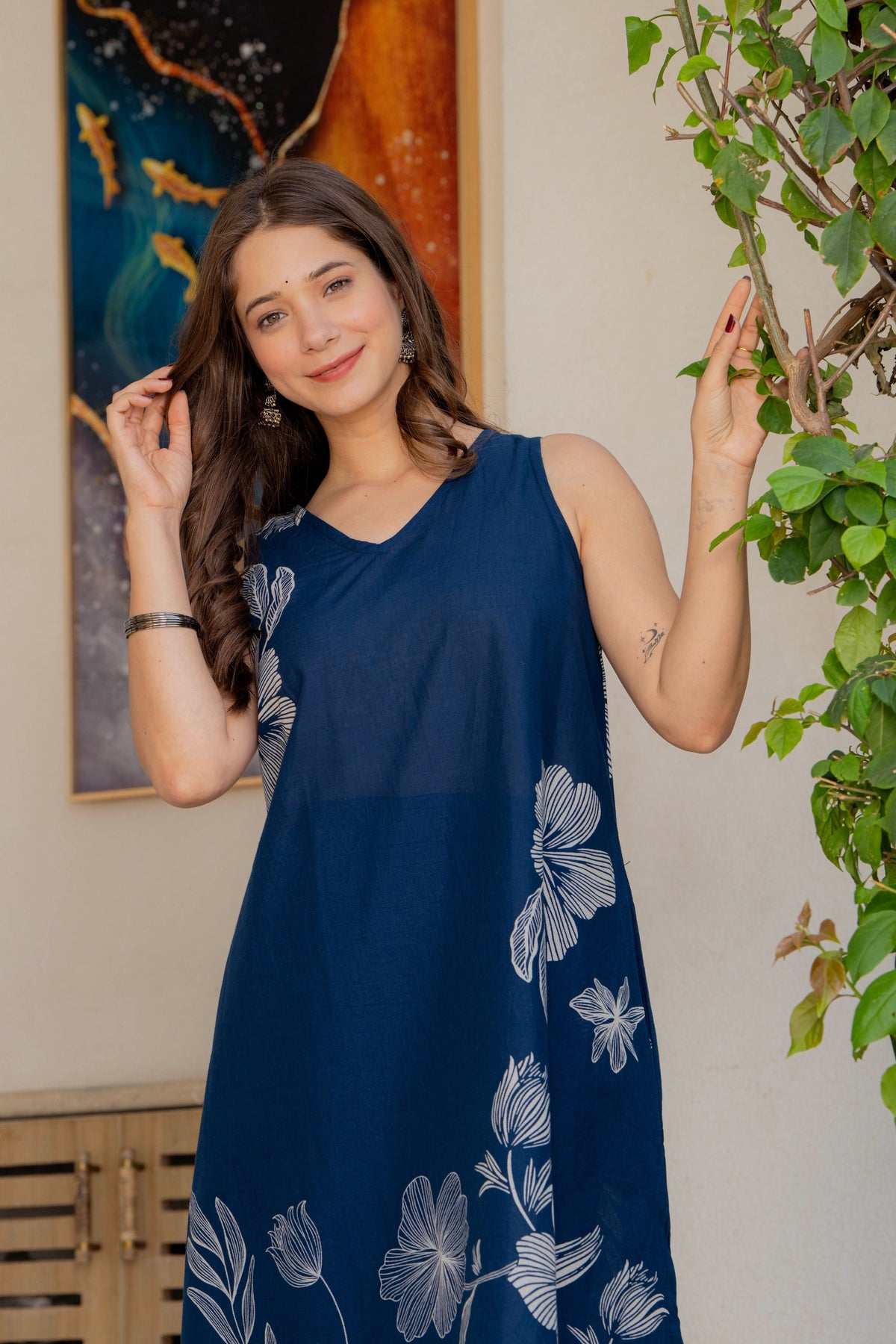 Gul-Bano Sleeveless Kurta With Plain Palazzo Set Navy Blue