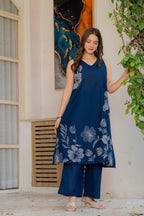 Gul-Bano Sleeveless Kurta With Plain Palazzo Set Navy Blue