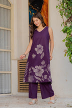 Gul-Bano Sleeveless Kurta With Plain Palazzo Set Purple