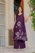 Gul-Bano Sleeveless Kurta With Plain Palazzo Set Purple