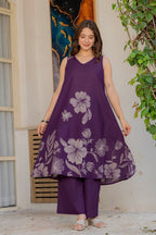 Gul-Bano Sleeveless Kurta With Plain Palazzo Set Purple