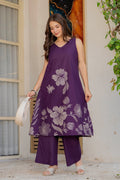 Gul-Bano Sleeveless Kurta With Plain Palazzo Set Purple