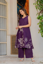 Gul-Bano Sleeveless Kurta With Plain Palazzo Set Purple