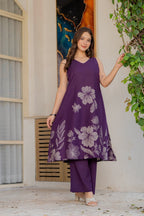 Gul-Bano Sleeveless Kurta With Plain Palazzo Set Purple