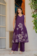 Gul-Bano Sleeveless Kurta With Plain Palazzo Set Purple