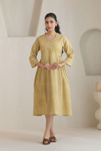 Micro Check Cotton Cambric Dress - Khaki