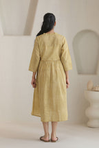 Micro Check Cotton Cambric Dress - Khaki
