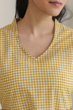 Micro Check Cotton Cambric Dress - Khaki