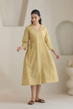 Micro Check Cotton Cambric Dress - Khaki