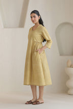 Micro Check Cotton Cambric Dress - Khaki