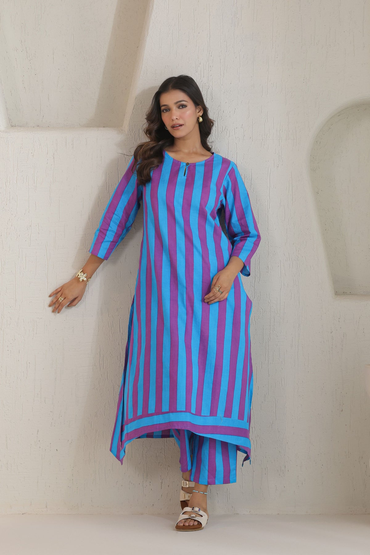 Rhythm Multistripe Kurta Pant Set - Blue
