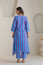 Rhythm Multistripe Kurta Pant Set - Blue