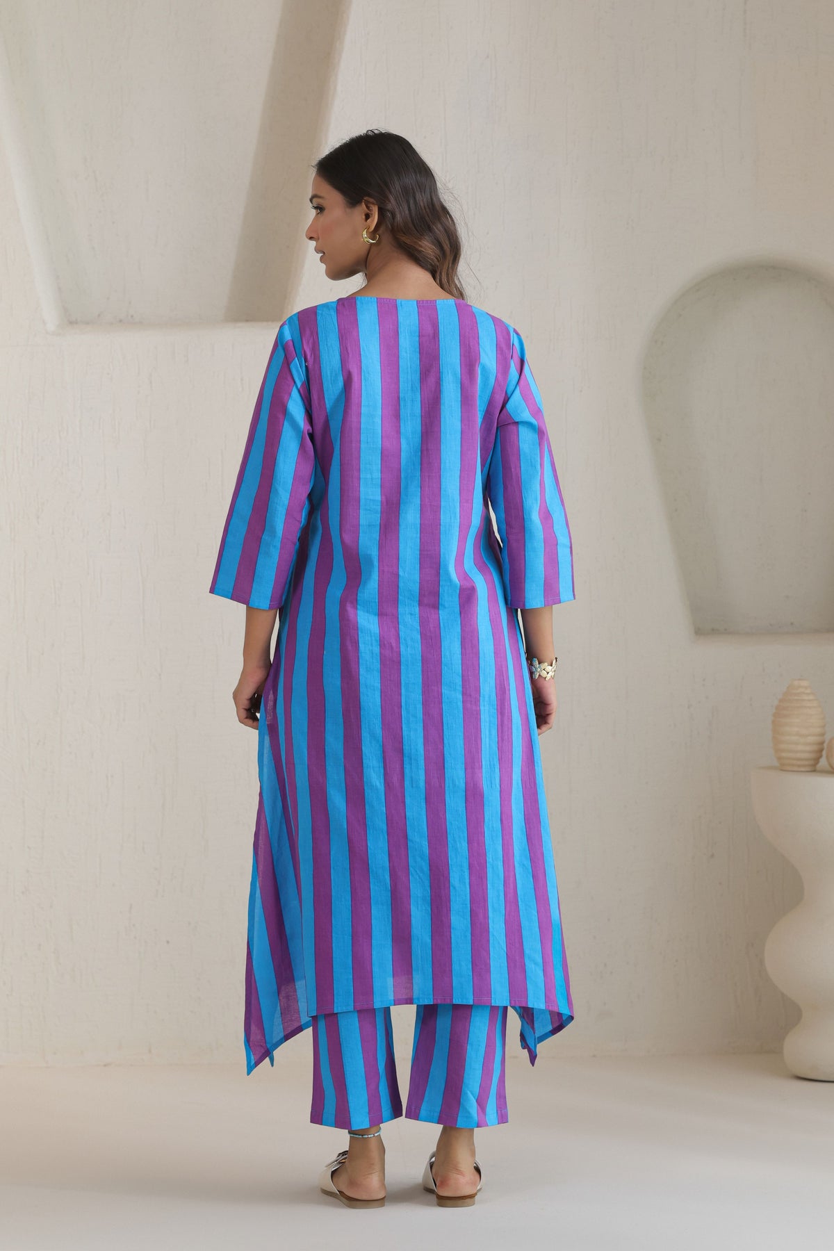 Rhythm Multistripe Kurta Pant Set - Blue