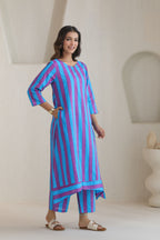 Rhythm Multistripe Kurta Pant Set - Blue