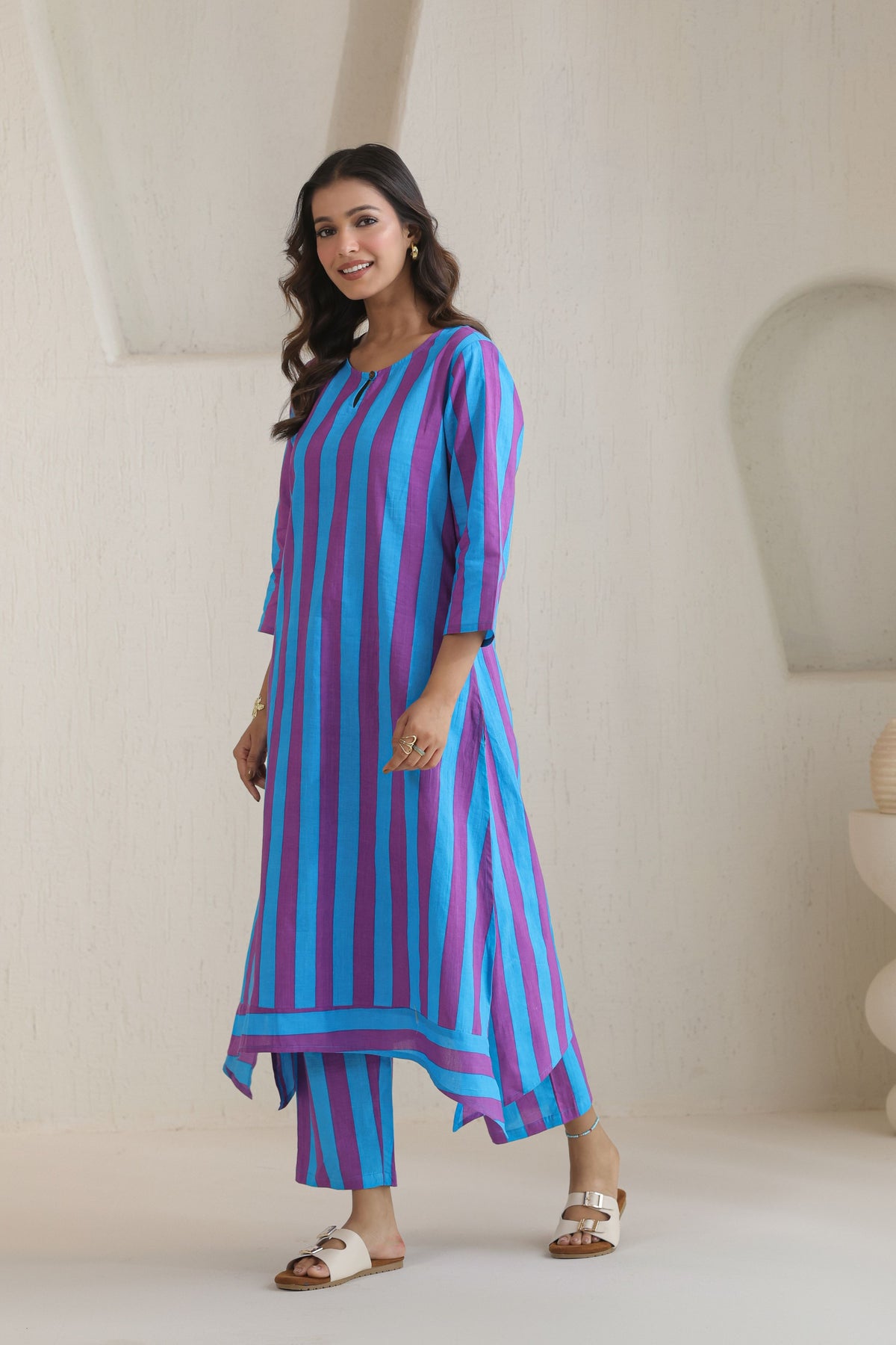 Rhythm Multistripe Kurta Pant Set - Blue