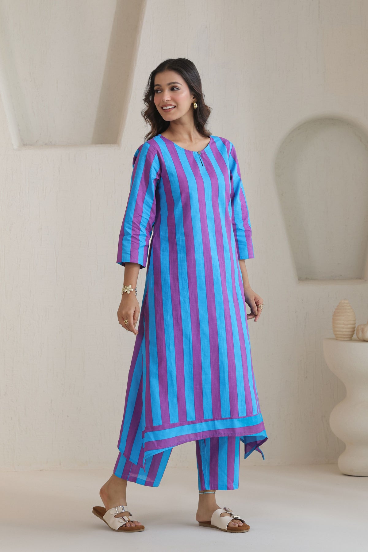 Rhythm Multistripe Kurta Pant Set - Blue