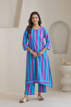 Rhythm Multistripe Kurta Pant Set - Blue