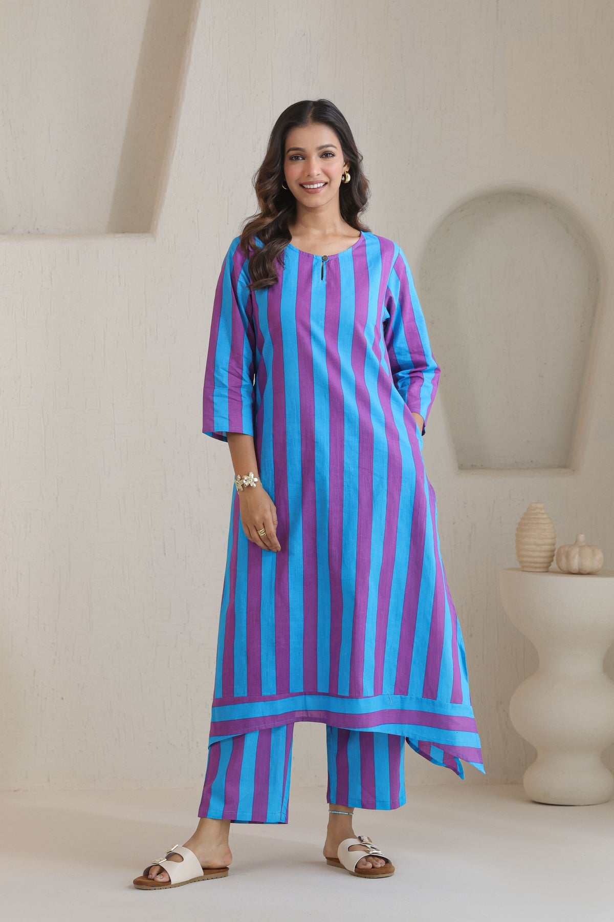 Rhythm Multistripe Kurta Pant Set - Blue