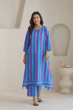 Rhythm Multistripe Kurta Pant Set - Blue