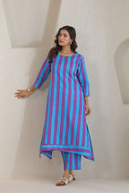 Rhythm Multistripe Kurta Pant Set - Blue