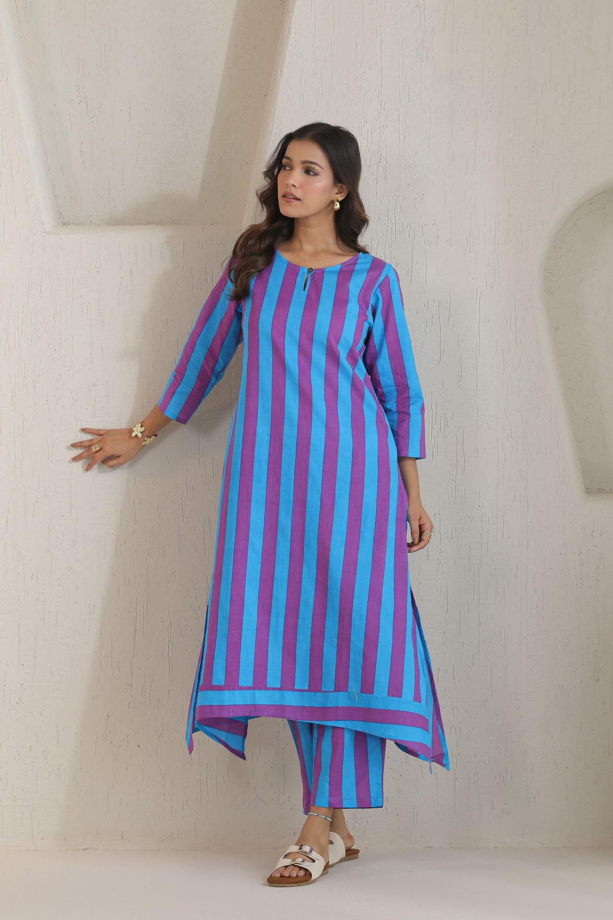Rhythm Multistripe Kurta Pant Set - Blue