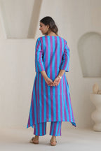 Rhythm Multistripe Kurta Pant Set - Blue