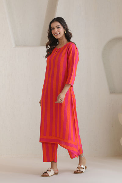 Rhythm Multistripe Kurta Pant Set - Orange