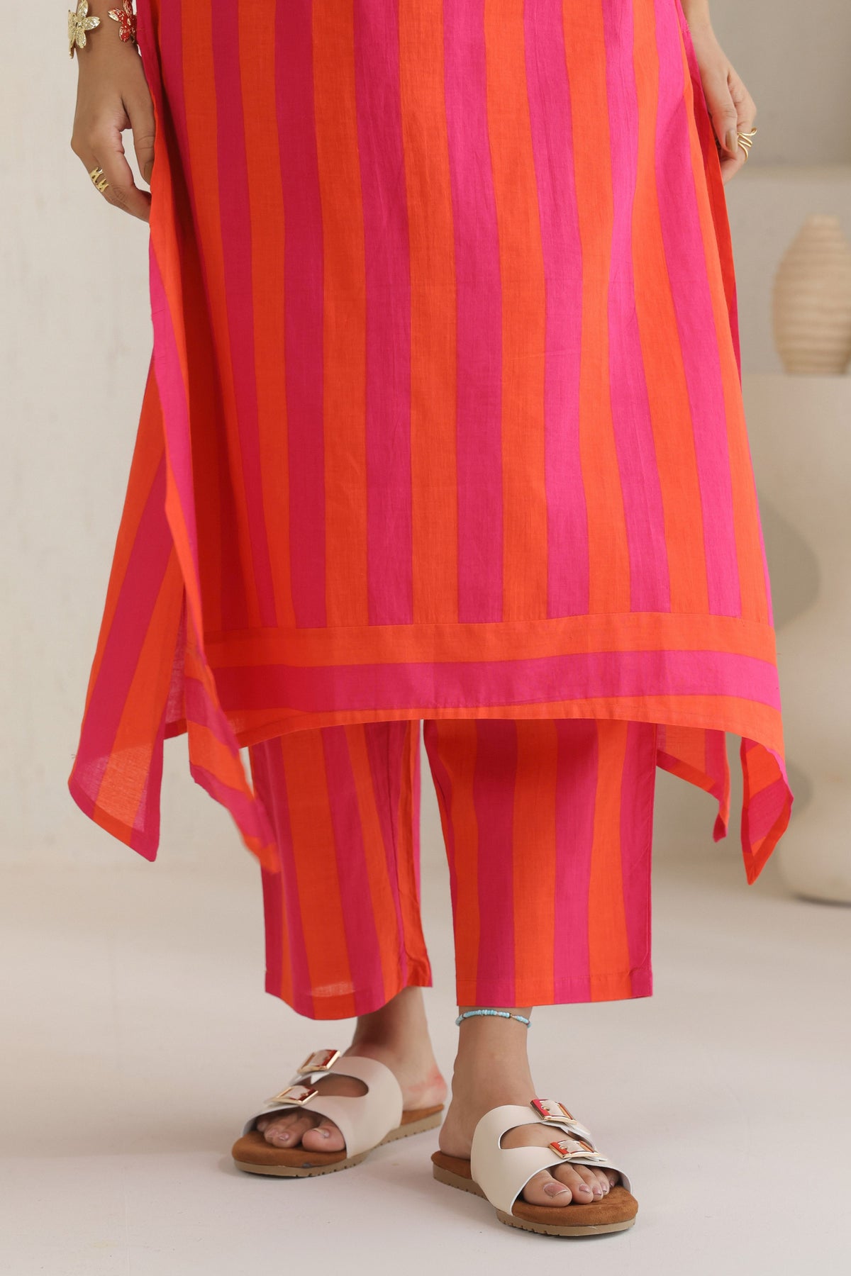 Rhythm Multistripe Kurta Pant Set - Orange