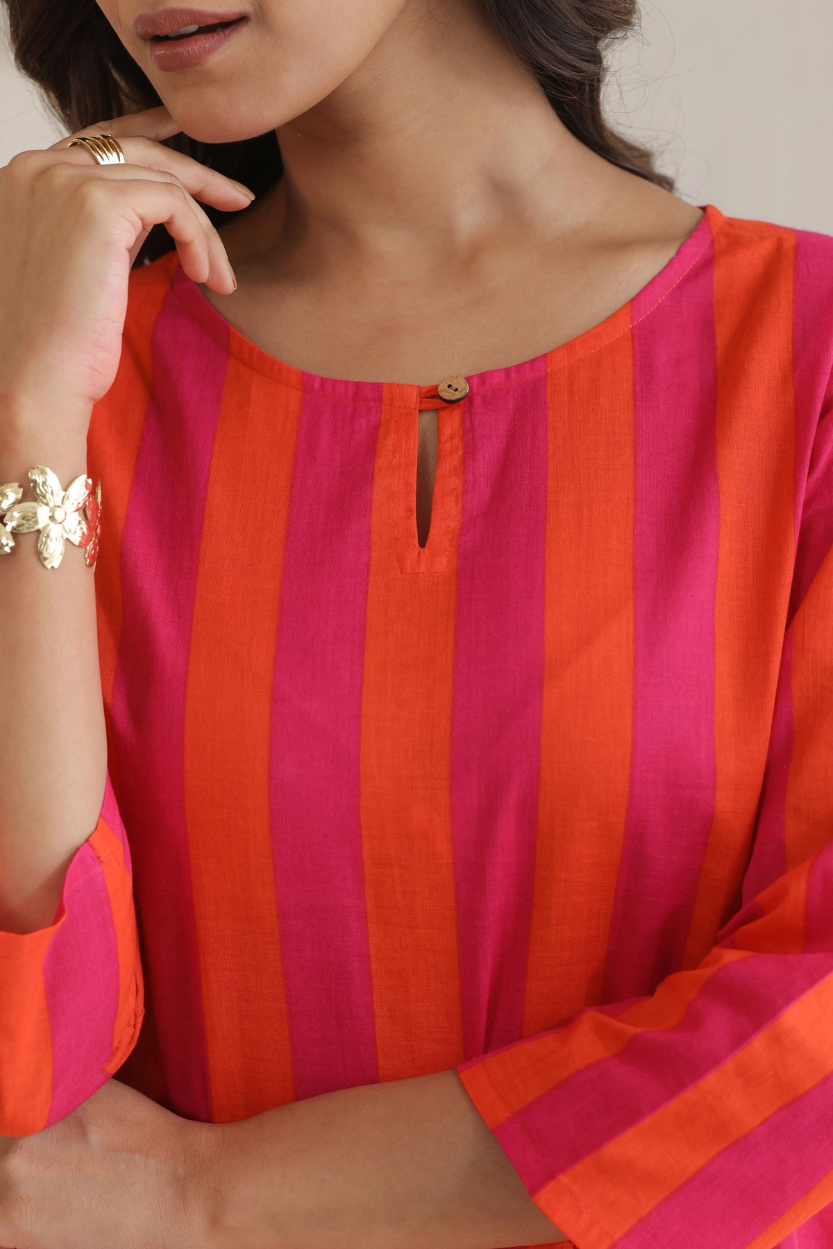Rhythm Multistripe Kurta Pant Set - Orange