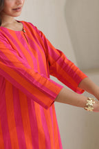 Rhythm Multistripe Kurta Pant Set - Orange