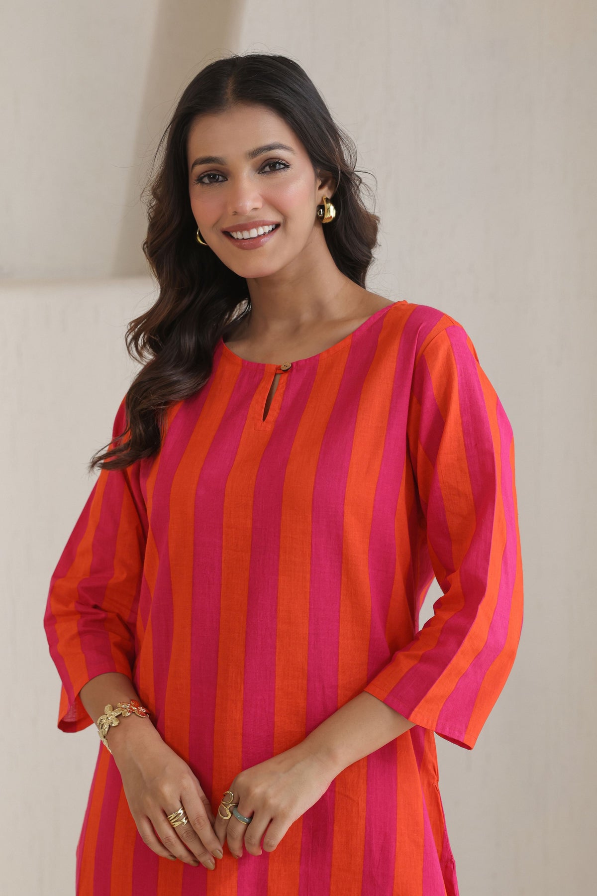 Rhythm Multistripe Kurta Pant Set - Orange