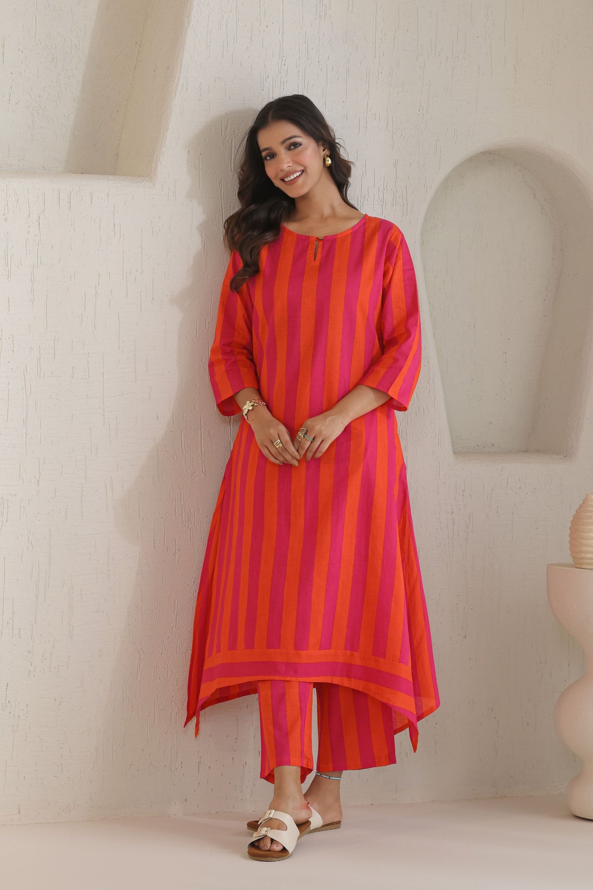 Rhythm Multistripe Kurta Pant Set - Orange