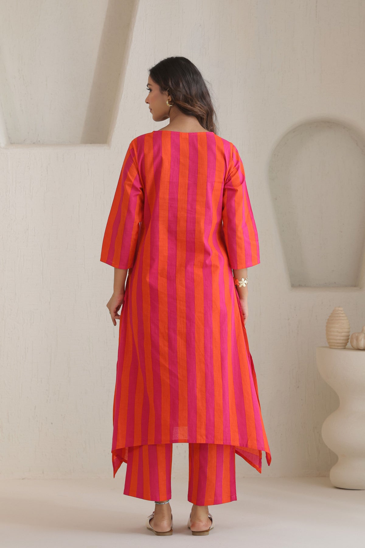 Rhythm Multistripe Kurta Pant Set - Orange