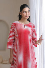 Classic Stripe Kurta Pant Set - Red