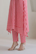 Classic Stripe Kurta Pant Set - Red