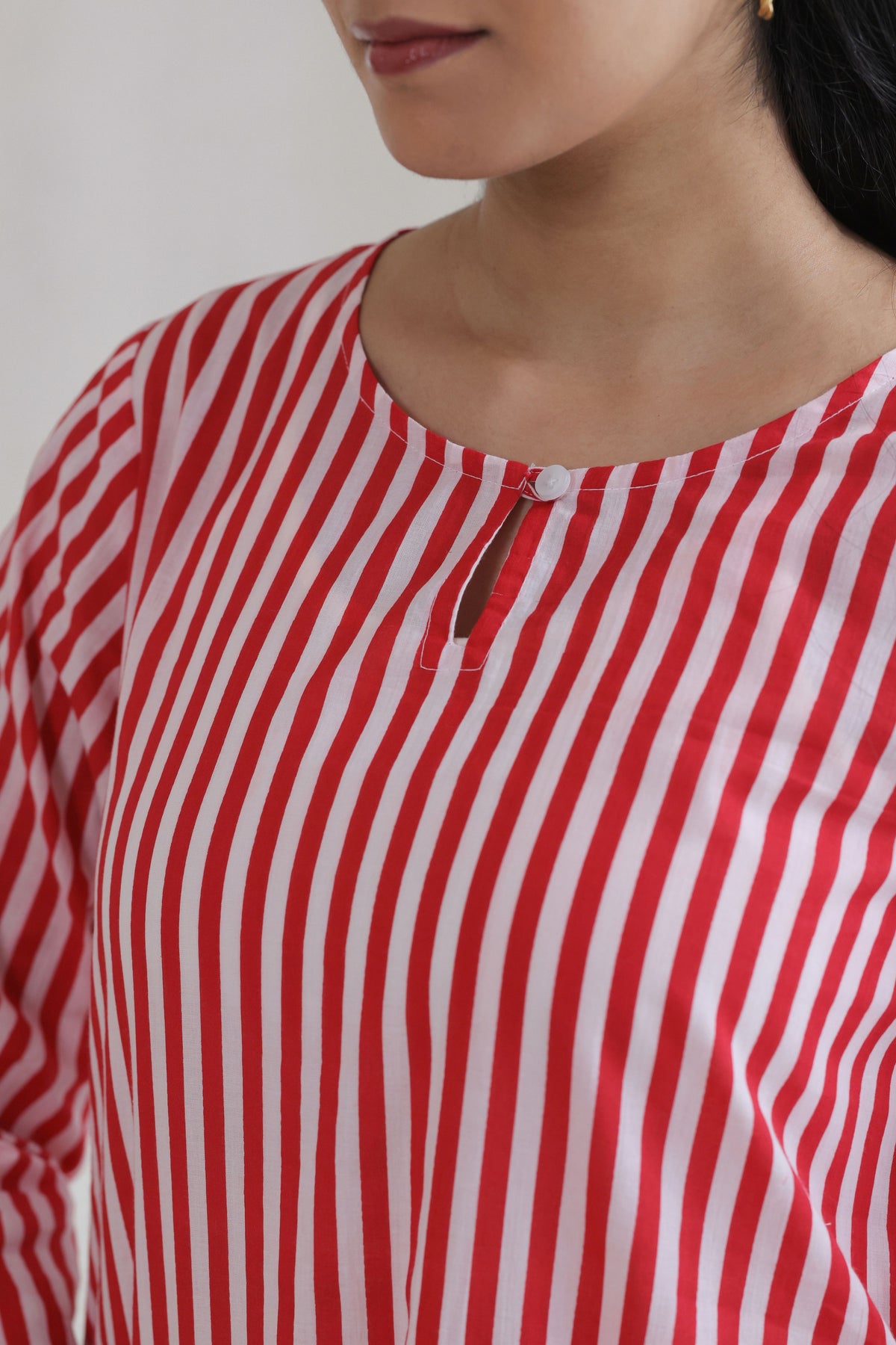 Classic Stripe Kurta Pant Set - Red