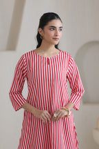 Classic Stripe Kurta Pant Set - Red