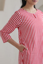 Classic Stripe Kurta Pant Set - Red