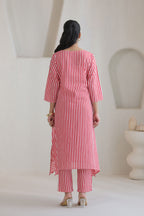 Classic Stripe Kurta Pant Set - Red