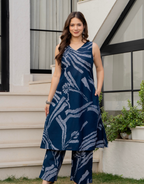 Heer Sleeveless Kurta Palazzo Set Navy Blue