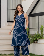 Heer Sleeveless Kurta Palazzo Set Navy Blue