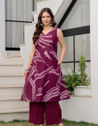 Heer Sleeveless Kurta With Plain Palazzo Set Maroon