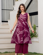 Heer Sleeveless Kurta With Plain Palazzo Set Maroon
